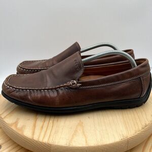 Ecco Classic Moc Loafers Mens 10.5 / 44 Brown Leather Shoe Handsewn Moccasin